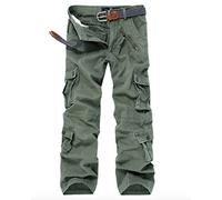 WSLCN Homme Cargo Pantalon de Travail Multi Poches Vintage Combat Militaire Pants (sans Ceinture) Armée Vert Taille FR 44 (Asie 34)