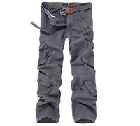 WSLCN Homme Cargo Pantalon de Travail Multi Poches Vintage Combat Militaire Pants (sans Ceinture) Gris Taille FR 41 (Asie 32)