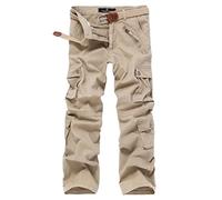 WSLCN Homme Cargo Pantalon de Travail Multi Poches Vintage Combat Militaire Pants (sans Ceinture) Kaki Taille FR 38 (Asie 30)