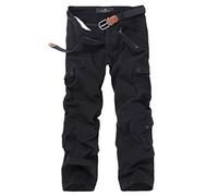 WSLCN Homme Cargo Pantalon de Travail Multi Poches Vintage Combat Militaire Pants (sans Ceinture) Noir Taille FR 41 (Asie 32)
