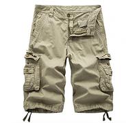 WSLCN Homme Shorts en Coton Rétro Baggy Cargo Camo Shorts Bermuda Outdoor Casual Combat Shorts Pantacourt(Kaki 36)