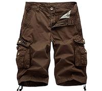 WSLCN Homme Shorts en Coton Rétro Baggy Cargo Camo Shorts Bermuda Outdoor Casual Combat Shorts Pantacourt(Marron 44)