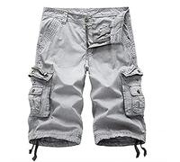WSLCN Homme Shorts en Coton Rétro Baggy Cargo Camo Shorts Bermuda Outdoor Casual Combat Shorts Pantacourt(Gris 40)