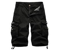 WSLCN Homme Shorts en Coton Rétro Baggy Cargo Camo Shorts Bermuda Outdoor Casual Combat Shorts Pantacourt(Noir 34)