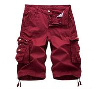 WSLCN Homme Shorts en Coton Rétro Baggy Cargo Camo Shorts Bermuda Outdoor Casual Combat Shorts Pantacourt(Rouge 40)