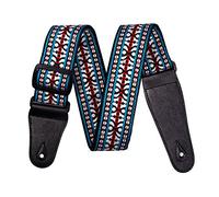 WSLCN Sangle de Guitare Réglable Colorée Guitar Strap Coton Sangle Réglable pour Guitare Basse Guitare Folk Guitare électrique Motif Broderie de Style Bohémien Bleu Réglable (95-150)*5CM