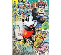 wslgfgk Graffiti Street Art Bande Dessinée Mickey Mouse Mickey Et Minnie Bande Dessinée Affiche Chambre D'Enfants Décoration De La Maison Toile Sans Cadre Mural T3781 50X70Cm