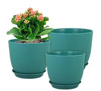 WSMKSZ Lot de 3 Grands Pots de Fleurs décoratifs Modernes en Plastique avec Trous de Drainage et soucoupes pour Plantes d'intérieur, intérieur et extérieur, Bleu Sarcelle 30,5 cm, 25,4 cm