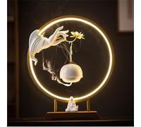 WSNCXFW Brûleur d'encens Zen Bouddha Main Lotus Bouddha avec lumière LED, Statue de Bouddha Faite Main Brûleur d'encens à Reflux Bâton de Lotus, Brûleur d'encens d'intérieur, pour la méditation,A