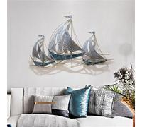 WSNCXFW Décoration Murale de voilier en métal, Sculptures murales de Bateau Nautique 3D, décoration Murale Plage en métal, Art Mural métal côtier/Nautique, Ornement Suspendu Bateau Fait à la Main,D
