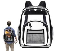 WSNDM Sac à Dos Robuste Transparent en PVC avec Bordure Noire, Sac à Dos Etanche pour Concert, Sport, Stade e Voyage, Petit Imperméable Plastique Sac à Dos Scolaire pour Travail Collège