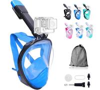 Wsobue Masque de Plongée,Masque Snorkeling Plein Visage 180° Visible Snorkel Masque Support pour Caméra de Sport,Anti-Fuite Anti-Buée Adapté pour Adulte et Enfant (Noir Bleu)