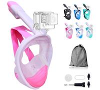 Wsobue Masque de Plongée,Masque Snorkeling Plein Visage 180° Visible Snorkel Masque Support pour Caméra de Sport,Anti-Fuite Anti-Buée Adapté pour Adulte et Enfant (Rose)