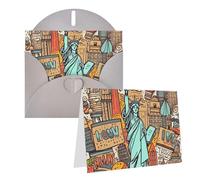 WSOIHFEC Cartes de vœux imprimées sur le thème américain de New York - Carte d'anniversaire amusante - Cartes vierges pliées - 15,2 x 10,2 cm - Avec enveloppes colorées - Pour toutes les occasions