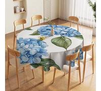 WSOIHFEC Nappe ronde en tissu imperméable lavable avec motif hortensia bleu pour cuisine, salle à manger, mariage, décoration d'intérieur, 177,8 x 177,8 cm
