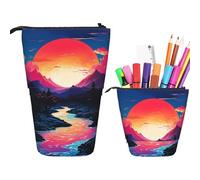 WSOIHFEC Trousse à crayons télescopique Color Lake Art sur pied - Trousse à crayons rétractable - Organiseur de papeterie - Trousse de maquillage portable avec fermeture éclair pour le travail et le