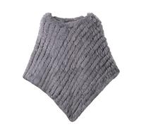 WSPDSD Vraie fourrure tricotée fourrure de lapin poncho gilet gilet mode Wrap manteau Vtg châle dame fourrure naturelle fête de mariage en gros - 15 gris, taille unique, (WSPDSD20211123)