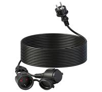 WSPIHO Câble d'extension avec prises Schuko - 10 m - 16 A - 250 V - Pour l'extérieur - Multiprise - Étanche IP44 - Double prise pour l'extérieur - Pour le jardin, le bureau et la maison