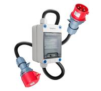 WSPIHO Compteur électrique numérique mobile 32 A 3 phases avec LED, adaptateur CEE 32 A vers 32 A, IP44 5 broches et coupleur avec rallonge CEE de 2,5 mm² (32 A 0,5 m + 0,5 m)