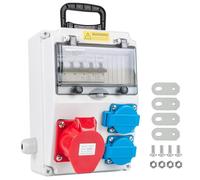 WSPIHO Répartiteur de courant de chantier 16A avec disjoncteur différentiel, répartiteur mural avec prise CEE 16A, distributeur de courant fort étanche extérieur avec poignée(2x16A 1P LS+32A 3P LS