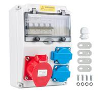 WSPIHO Répartiteur de courant de construction 16 A avec disjoncteur - Répartiteur mural avec prise CEE 16 A - Répartiteur de courant puissant étanche - Extérieur (2 x 16 A 1P LS + 32 A 3P LS)