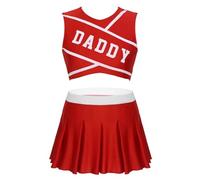 WSQHAO 1 ensemble de costume pom-pom child sexy et charmant for femme, col rond, sans manches, haut court imprimé avec mini-jupe plissée, vêtements scène Pour Adulte(Red,M)