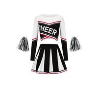 WSQHAO Ensemble Jupe Rouge À Manches Longues For Filles, Tenue De Sport Mignonne Avec Pompons, Fête Et Spectacle For Enfants, For La Rentrée Scolaire Pour Adulte(Black,160(13-14Y))