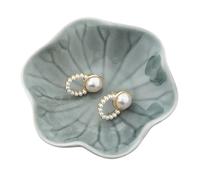 WSQHAO Plateau à bijoux en céramique exquis, élégant en forme de feuille de Lotus, rangement de collier, bague, plat, organisateur de boucles d'oreilles pour Bijoux(Green A)