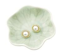 WSQHAO Plateau à bijoux en céramique exquis, élégant en forme de feuille de Lotus, rangement de collier, bague, plat, organisateur de boucles d'oreilles pour Bijoux(GreenB)