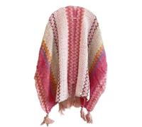 WSQHAO Poncho tricoté Cape Capes gland Cardigan pull couleur ample Vintage rayé femmes voyage manteau Pour Le Printemps, L'Automne Et L'Hiver(Pink)