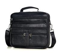 WSQHAO Sac à bandoulière en cuir véritable for homme, sacs main for, grand sac messager fermeture éclair, de voyage for tablette, fourre-tout Pour Décontracté(Black)