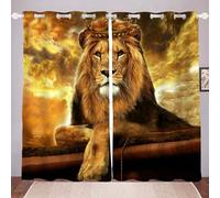 WSSLJK König Der Löwen Lot de 2 rideaux occultants à œillets en polyester - Pour salon, chambre à coucher, chambre d'enfant, cuisine - 2,183 x 160 (l x H)