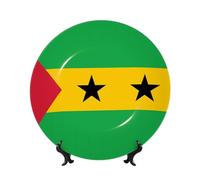 WSSYYBF Assiette décorative en porcelaine anglaise Drapeau de Sao Tomé et Principe - 25,4 cm - Avec support de présentation pour la maison, la cuisine, le mur ou la table