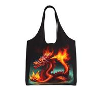 WSSYYBF Sac fourre-tout en toile avec motif Roi dragon dans le feu, sac de courses en polyester, grande capacité