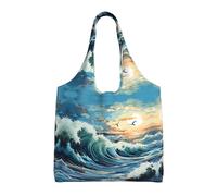 WSSYYBF Sac fourre-tout en toile motif bateau à voile et mouette, sac de courses en polyester, grande capacité