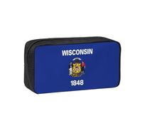 WSSYYBF Trousse à stylos simple et spacieuse avec drapeau de l'État du Wisconsin. Grande trousse spacieuse, Oxford 600D avec fermeture éclair pour le travail, le bureau, la mode féminine