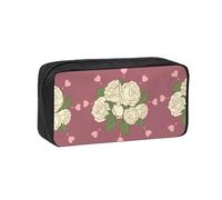 WSSYYBF Trousse à stylos simple et spacieuse avec motif rose d'amour blanche - Grande trousse spacieuse - Oxford 600D - Fermeture éclair - Pour le travail, le bureau, la mode féminine