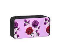 WSSYYBF Trousse à stylos simple et spacieuse avec motif roses rouges et violettes. Grande trousse spacieuse, Oxford 600D avec fermeture éclair, pour le travail, le bureau, la mode féminine