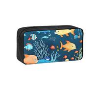 WSSYYBF Trousse à stylos simple et spacieuse Bleu Underwater World of Fish - Grande trousse spacieuse - Oxford 600D - Fermeture éclair - Pour le travail, le bureau, la mode féminine