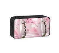 WSSYYBF Trousse à stylos simple et spacieuse en forme d'escalier, motif fleur de cerisier rose, grande trousse spacieuse, 600D Oxford avec fermeture éclair, pour le travail, le bureau, la mode