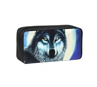 WSSYYBF Wolf Under Moon Trousse à stylos simple et spacieuse en tissu Oxford 600D Sac de rangement portable, adapté pour le bureau et les voyages.