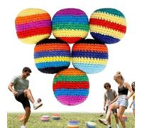 WstaIutno Hand-Made Knitted Footbag Juggling Balls for Beginners Assorted Foot Bag Crochet Footbag Multicolored Geometric Pattern Casual Outdoor Park Activities (6Pcs)