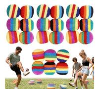 WstaIutno Hand-Made Knitted Footbag Juggling Balls for Beginners Assorted Foot Bag Crochet Footbag Multicolored Geometric Pattern Casual Outdoor Park Activities (24Pcs)