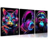 WSTUKVV Lot de 3 affiches murales de jeu cool rétro pour jeux d'animaux - Images colorées - Peinture sur toile néon pour chambre de garçon - Accessoires de salle de jeux - Décoration d'intérieur -