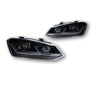 WSUMKH Feux Phares 2 Pièces Phares De Voiture Lumières Lampe Frontale Drl Projecteur Lentille Pour VW Pour POLO 2011 2012 2013 2014 2015 2016 2017 2018 Phare Voiture(Le noir,LHD)