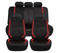 WSUMKH Housses Sieges Ensemble Housses Siège Voiture Universelles Coussin Véhicule en Cuir PU Protection Entièrement Entourée Plupart Camions SUV(Red Set)