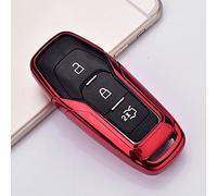 WSWJDW Soft TPU Car Key Case Cover Keychain Ring Key Bag, Fit for Ford Fusion Mondeo Mustang F-150 Explorer Edge 2015 2016 2017 2018, Rouge