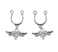 Wswqop 2 Pièces Faux Clip Non Perforant Boucle Ajustable Bijou Corps avec Cœur en Acier Inoxydable Confortable Adapté pour Femmes, Blanc