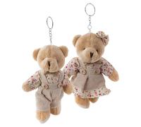 Wswqop 2 Porte-clés en Peluche, Pendentifs Animaux en Peluche, Figurines Câlines, Mini-poupées avec Anneaux pour Les Amis, La Famille, Les Sacs, La Décoratio, Ours Fleuri