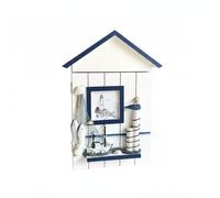 Wswqop Armoire à Clés Boîte à Clés Coffret Range-clés Meuble Mural en Bois MDF Forme Maison avec Photo 7.3x7.3cm et Ambiance Adaptée à Entrée Couloir Appartement, Haut Bleu Oiseau Seul